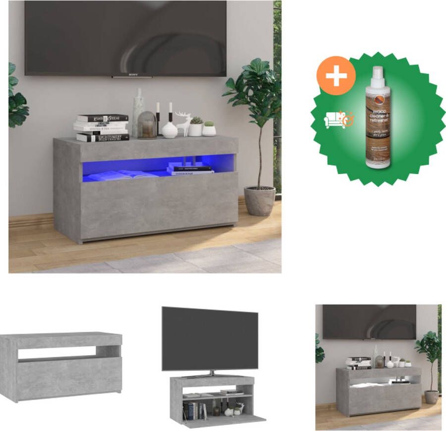 VidaXL TV-meubel LED-verlichting betongrijs bewerkt hout 75x35x40cm Kast Inclusief Houtreiniger en verfrisser