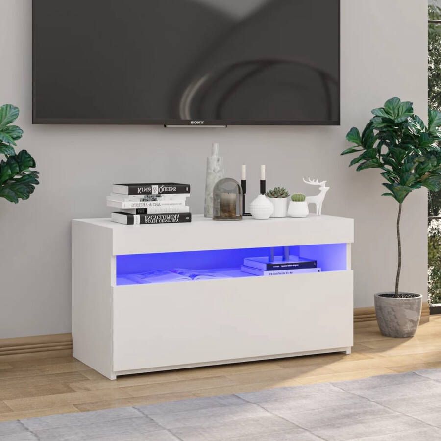 vidaXL TV-meubel LED-verlichting bewerkt hout 75x35x40 cm wit