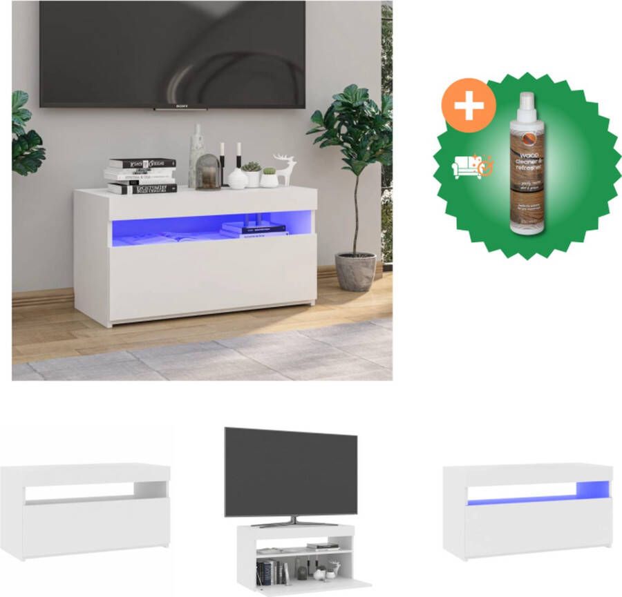 VidaXL TV-meubel LED-verlichting bewerkt hout 75x35x40 cm wit Kast Inclusief Houtreiniger en verfrisser