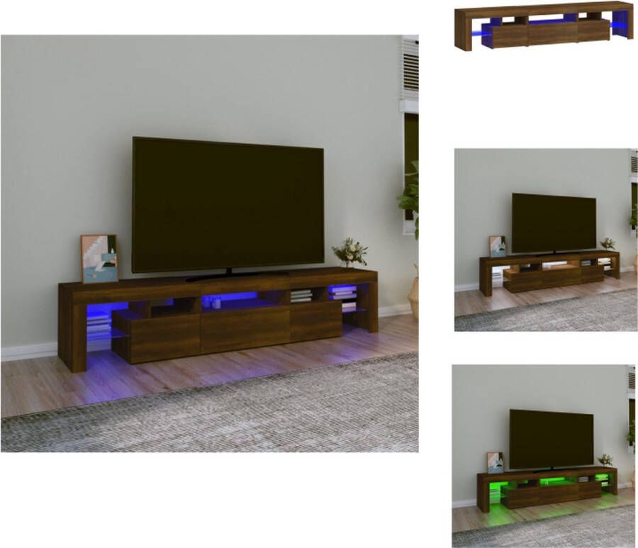 vidaXL TV-meubel LED-verlichting bruineiken 200 x 36.5 x 40 cm USB-aansluiting Kast