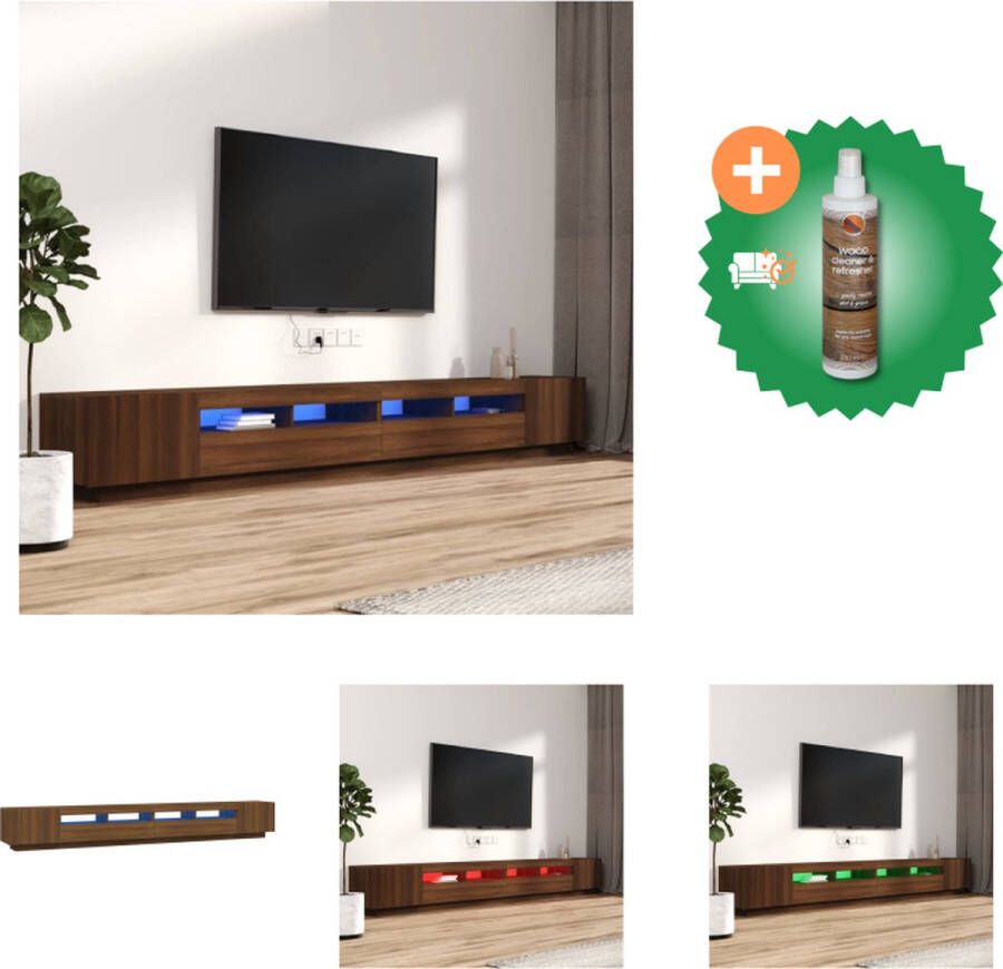 VidaXL TV-meubel LED-verlichting bruineiken set van 2 100 x 35 x 40 cm (B x D x H) USB-aansluiting Kast Inclusief Houtreiniger en verfrisser
