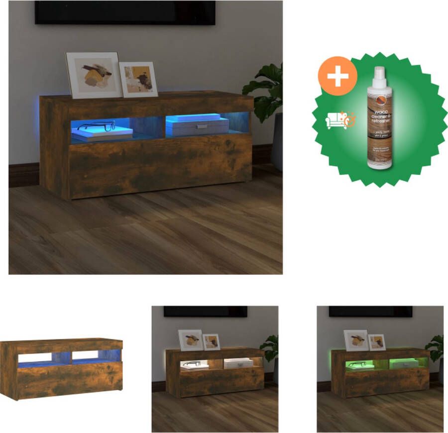 VidaXL TV-meubel LED-verlichting gerookt eiken 90 x 35 x 40 cm praktisch materiaal Kast Inclusief Houtreiniger en verfrisser