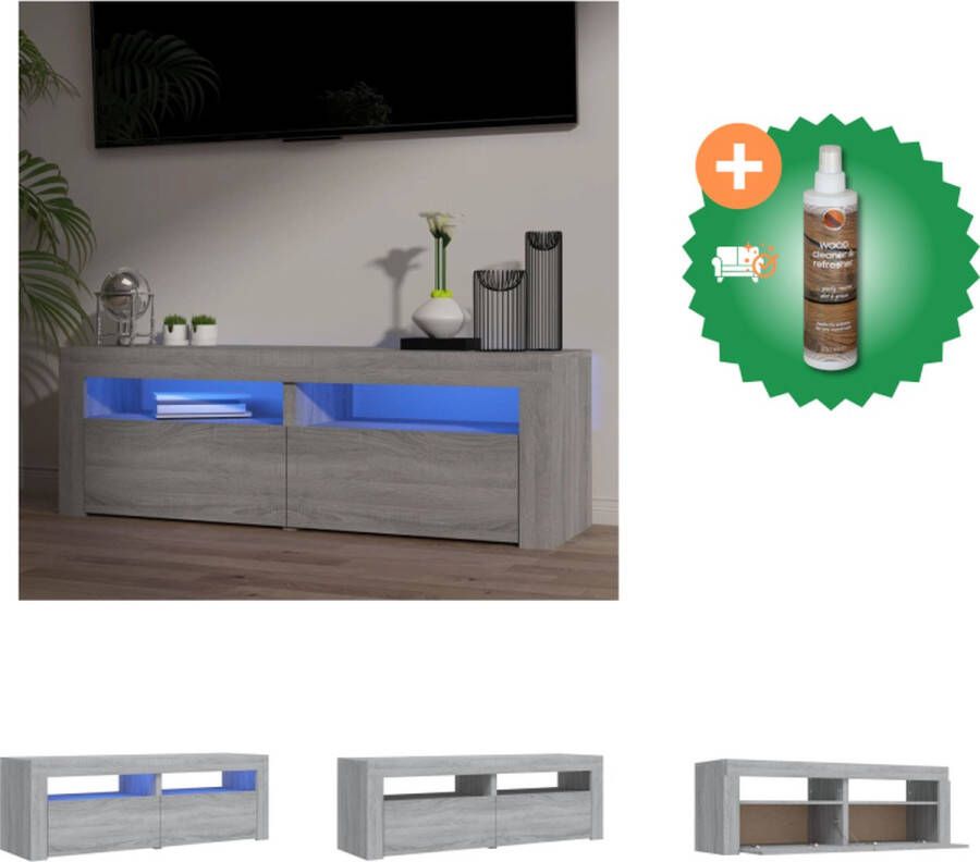 VidaXL TV-meubel LED-verlichting Moderne stijl Voldoende opbergruimte Grijs sonoma eiken Materiaal- bewerkt hout Afmetingen- 120 x 35 x 40 cm Met RGB LED-verlichting USB-aansluiting Kast Inclusief Houtreiniger en verfrisser - Foto 3
