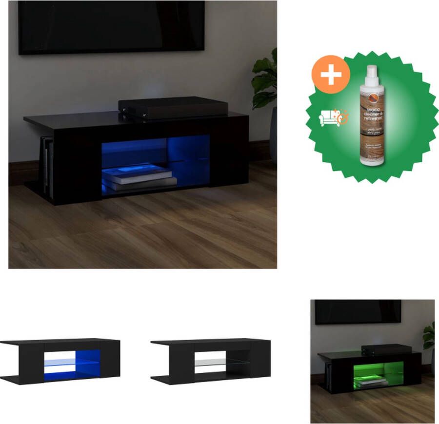 VidaXL Tv-meubel LED-verlichting Hifi-kast 90x39x30 cm zwart bewerkt hout Kast Inclusief Houtreiniger en verfrisser