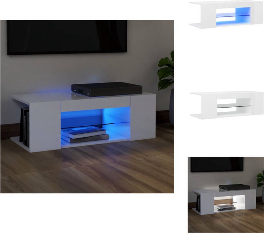 vidaXL TV-meubel LED-verlichting Hifi-kast RGB Hoogglans wit 90x39x30cm Kast