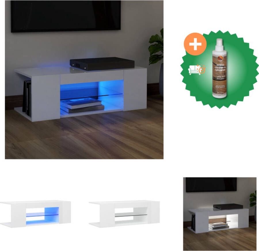 VidaXL TV-meubel LED-verlichting Hifi-kast RGB Hoogglans wit 90x39x30cm Kast Inclusief Houtreiniger en verfrisser