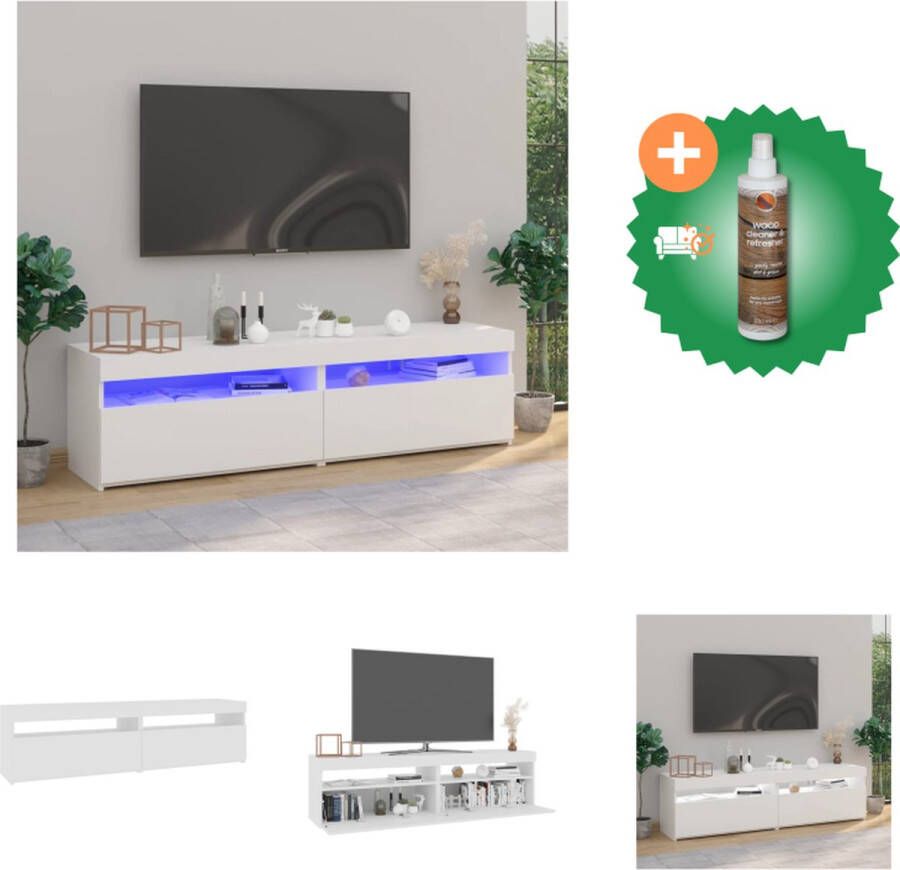 VidaXL tv-meubel LED-verlichting Hoogglans wit 75 x 35 x 40 cm Bewerkt hout Kast Inclusief Houtreiniger en verfrisser
