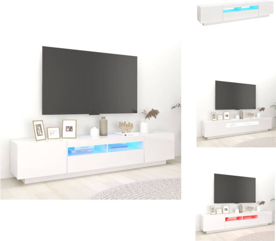 VidaXL TV-meubel LED-verlichting hoogglans wit bewerkt hout 200 x 35 x 40 cm RGB LED-verlichting Kast
