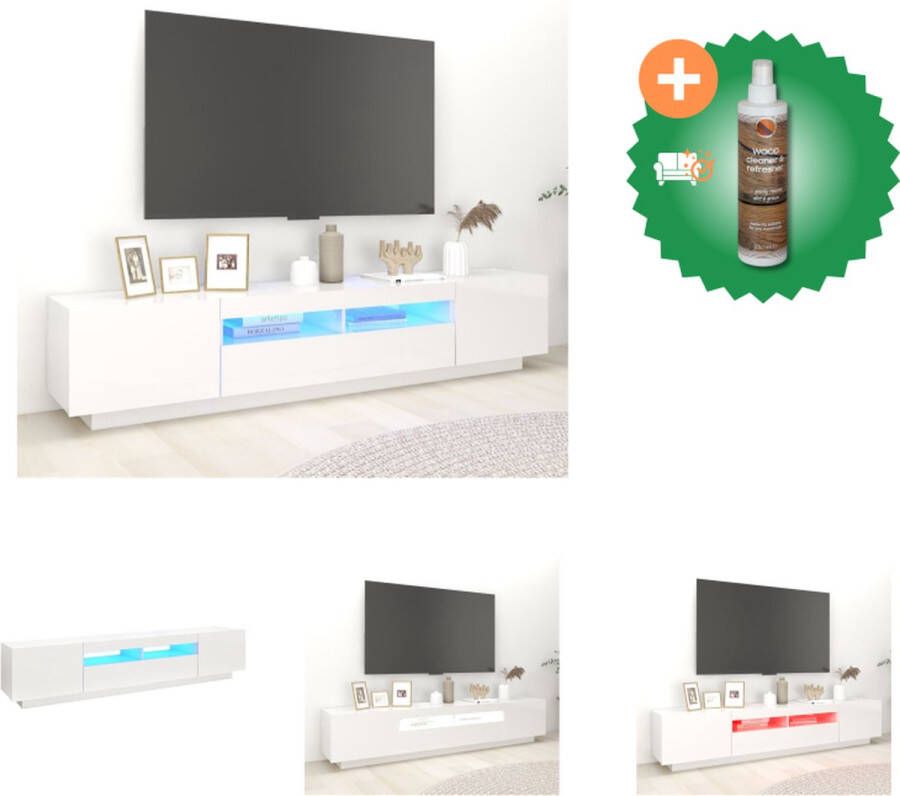 VidaXL TV-meubel LED-verlichting hoogglans wit bewerkt hout 200 x 35 x 40 cm RGB LED-verlichting Kast Inclusief Houtreiniger en verfrisser