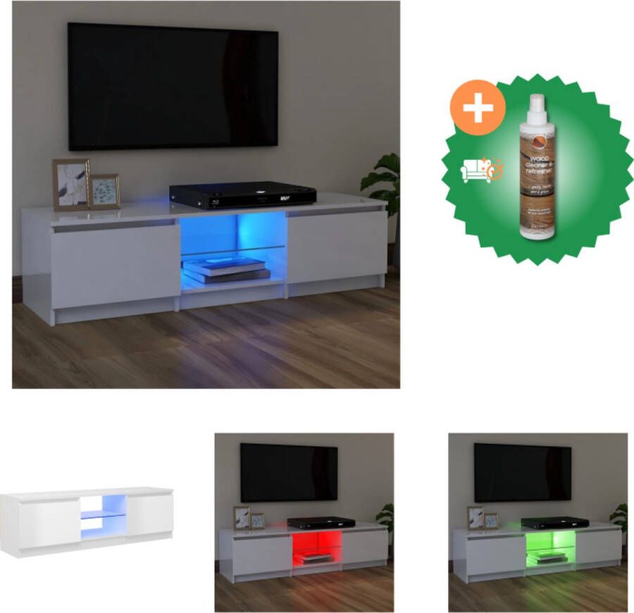 VidaXL TV-meubel LED-verlichting hoogglans wit bewerkt hout gehard glas 120 x 30 x 35.5 cm RGB LED-verlichting montage vereist Kast Inclusief Houtreiniger en verfrisser