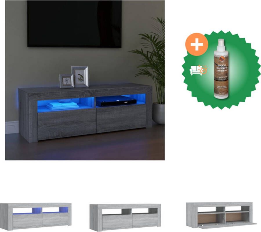 VidaXL TV-meubel LED-verlichting Moderne stijl Voldoende opbergruimte Grijs sonoma eiken Materiaal- bewerkt hout Afmetingen- 120 x 35 x 40 cm Met RGB LED-verlichting USB-aansluiting Kast Inclusief Houtreiniger en verfrisser - Foto 2