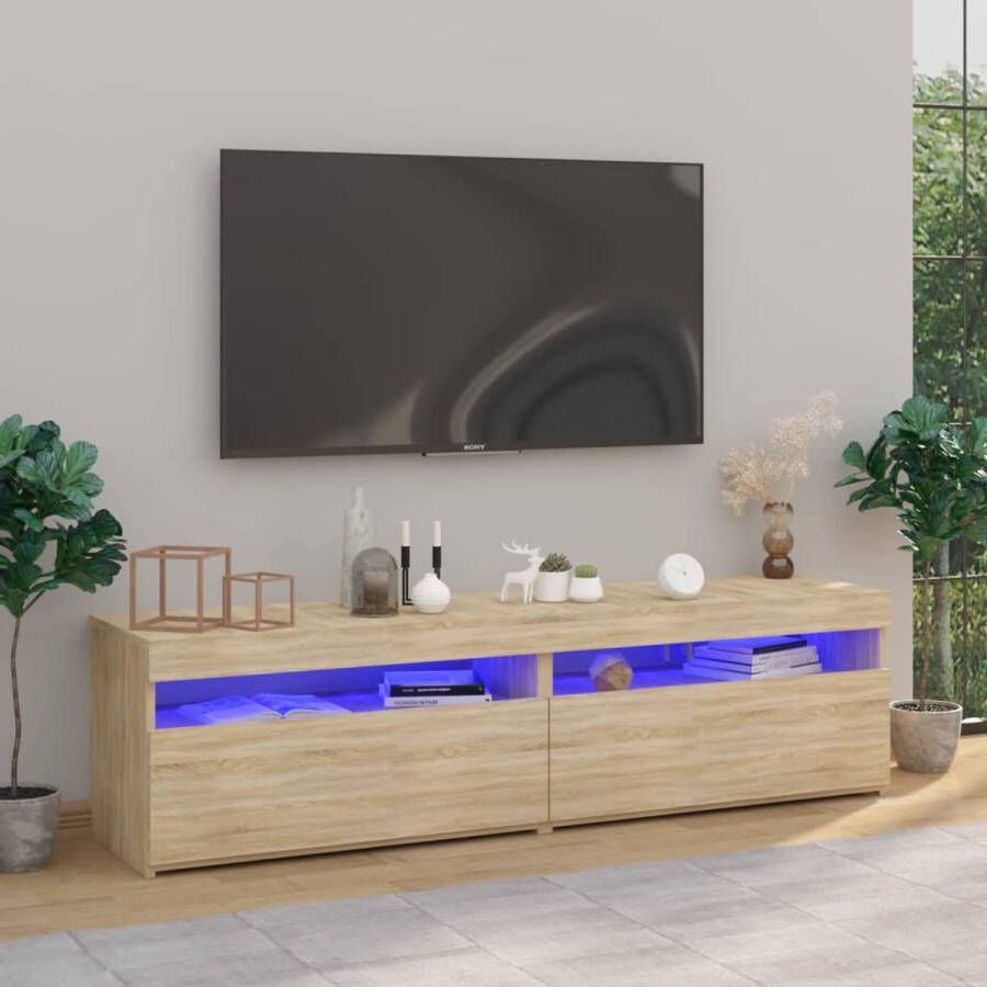 VidaXL tv-meubel LED-verlichting moderne stijl voldoende opbergruimte sonoma eiken bewerkt hout 75x35x40 cm Kast