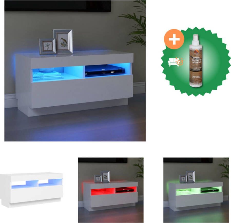 VidaXL Tv-meubel LED-verlichting RGB Wit 80 x 35 x 40 cm Bewerkt hout Kast Inclusief Houtreiniger en verfrisser