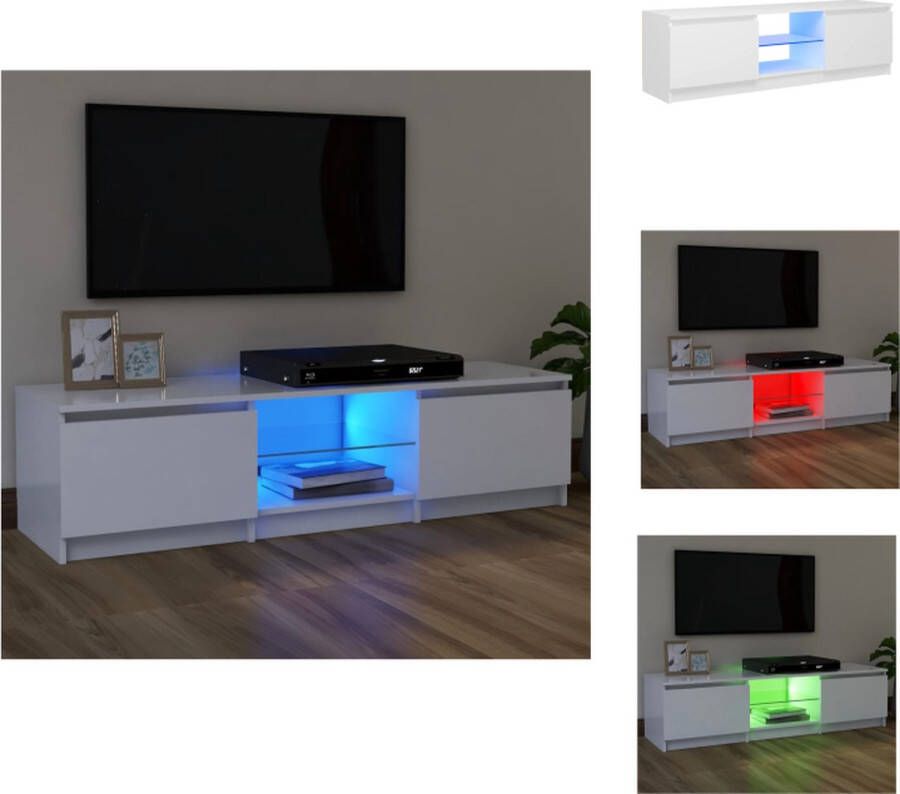 vidaXL tv-meubel LED-verlichting RGB wit bewerkt hout en gehard glas 120x30x35.5 cm Kast