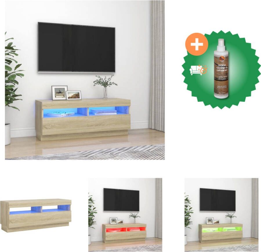 VidaXL Tv-meubel LED-verlichting sonoma eiken 100x35x40cm USB-aansluiting Kast Inclusief Houtreiniger en verfrisser