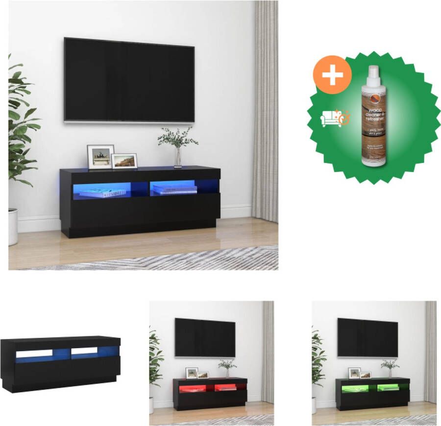 VidaXL TV-meubel LED-verlichting Zwart Bewerkt hout 100x35x40 cm USB-aansluiting Kast Inclusief Houtreiniger en verfrisser