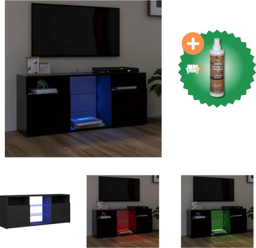 VidaXL TV-meubel LED-verlichting Zwart Bewerkt hout en gehard glas 120 x 30 x 50 cm Kast Inclusief Houtreiniger en verfrisser