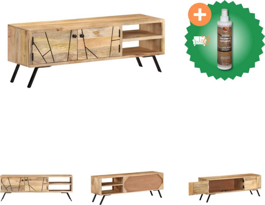 VidaXL Televisiemeubel Mango Hout 110x30x40cm Gepolijst en Geverfd Kast Inclusief Houtreiniger en verfrisser