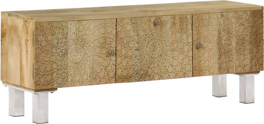 VidaXL Tv-meubel Mangohout 118 x 30 x 45 cm 3 vakken Handgesneden patronen Gepolijst geverfd en gelakt Kast