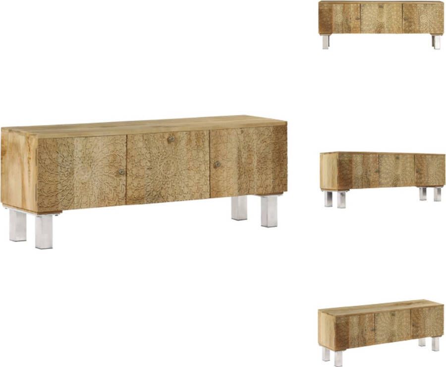VidaXL Tv-meubel Mangohout 118 x 30 x 45 cm 3 vakken Handgesneden patronen Gepolijst geverfd en gelakt Kast