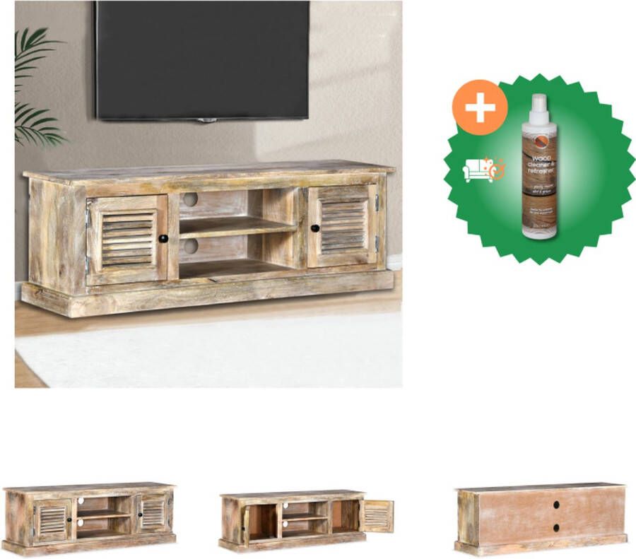VidaXL TV-meubel Mangohout 120 x 30 x 40 cm Witgekalkt Kast Inclusief Houtreiniger en verfrisser
