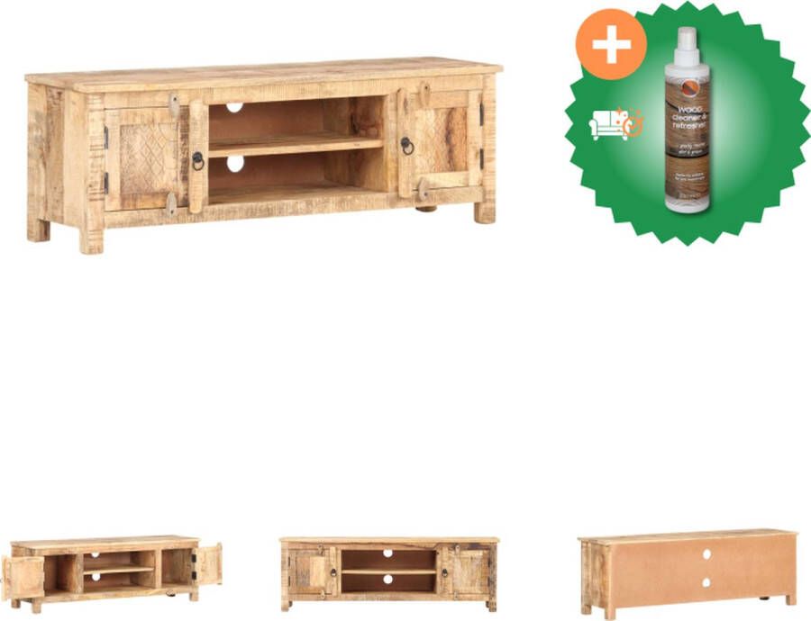 VidaXL TV-meubel Mangohout 120 x 30 x 40cm Gesneden bloemontwerp Kast Inclusief Houtreiniger en verfrisser - Foto 2