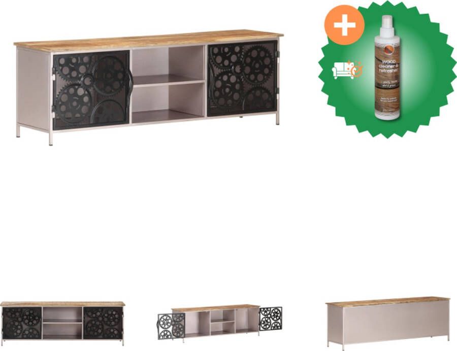 VidaXL TV-meubel Mangohout 120 x 30 x 40cm Gesneden bloemontwerp Kast Inclusief Houtreiniger en verfrisser