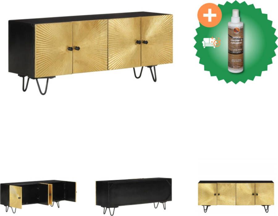 VidaXL TV Meubel Mangohout Zwart Goud 110 x 30 x 45 cm (B x D x H) Kast Inclusief Houtreiniger en verfrisser