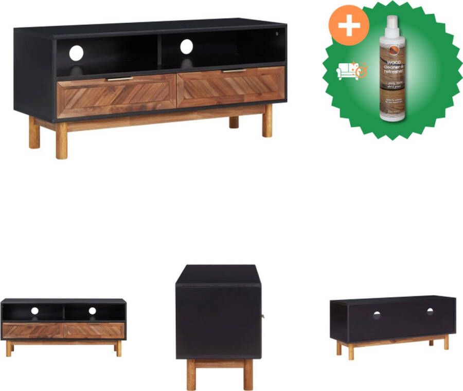 VidaXL Tv-meubel Massief Acaciahout 100 x 35 x 45 cm 2 Lades Goudkleurige Handvatten Kast Inclusief Houtreiniger en verfrisser