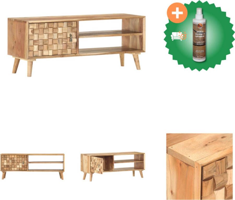 VidaXL Tv-meubel Massief Acaciahout 100x35x40 cm Met 1 deur en 2 vakken Kast Inclusief Houtreiniger en verfrisser
