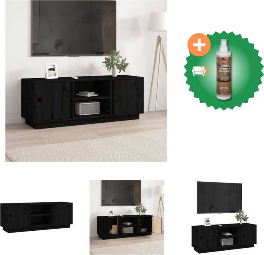 VidaXL Tv-meubel Massief Grenenhout Trendy Tv-kast 110x35x40.5cmZwart Kast Inclusief Houtreiniger en verfrisser - Foto 2