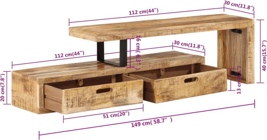 VidaXL -Tv-meubel-massief-mangohout - Foto 1