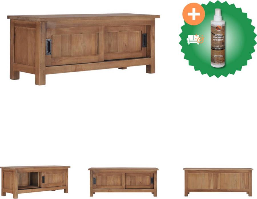 VidaXL TV-meubel Massief Teakhout Dressoir 90x30x35 cm Handgemaakt Natuurlijke afwerking Kast Inclusief Houtreiniger en verfrisser