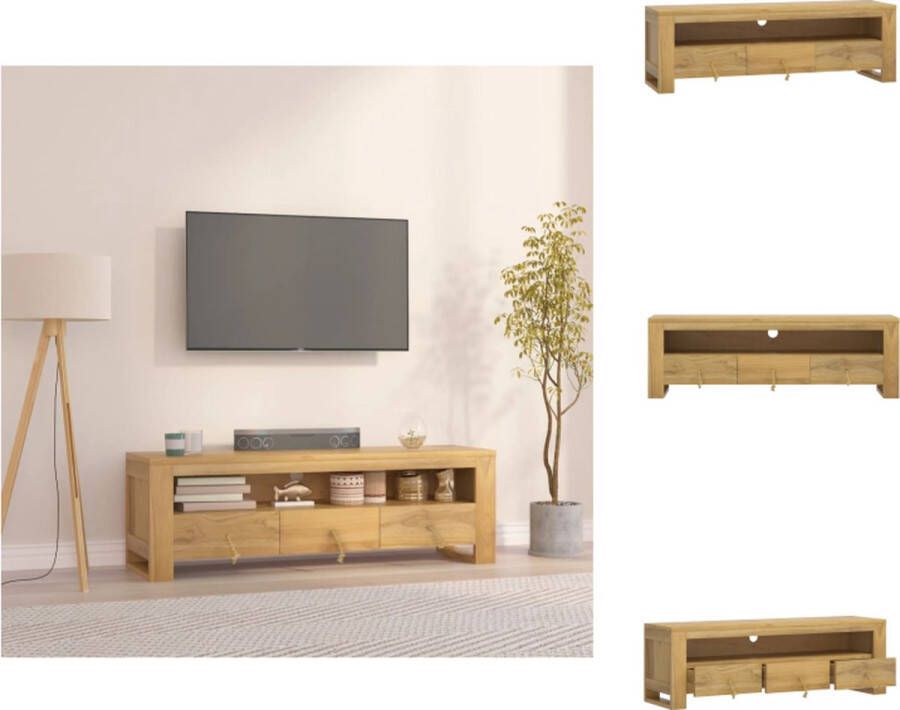 VidaXL TV-meubel Massief Teakhout Zijkast met schap en 3 lades Stevig blad Afmetingen- 110 x 30 x 35 cm (B x D x H) Kast