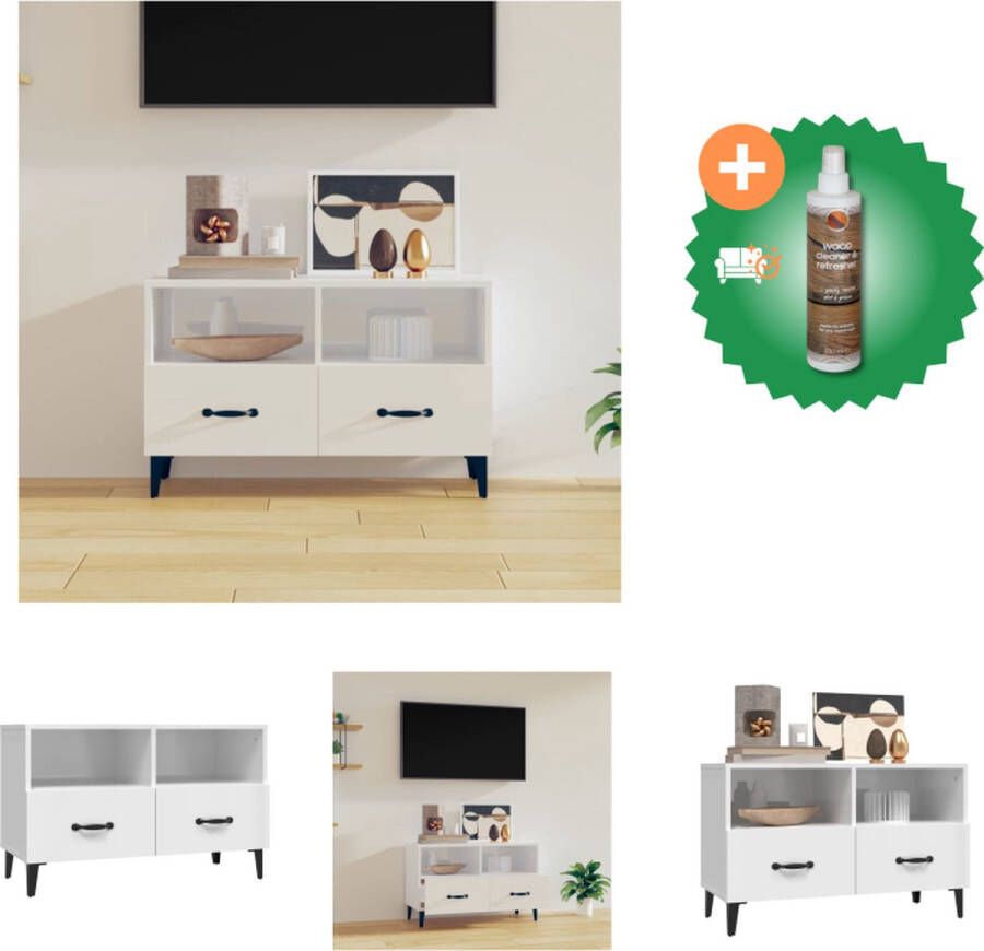 VidaXL Televisiekast Trendy en praktisch TV-meubel Afmeting- 80 x 36 x 50 cm Kleur- Hoogglans wit Kast Inclusief Houtreiniger en verfrisser