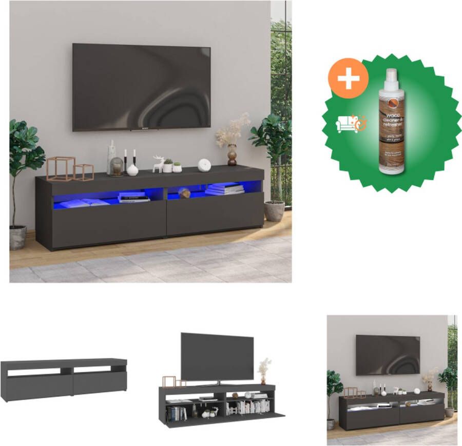 VidaXL TV-meubel Mediakasten 75 x 35 x 40 cm Grijs hout Met RGB LED-verlichting Kast Inclusief Houtreiniger en verfrisser