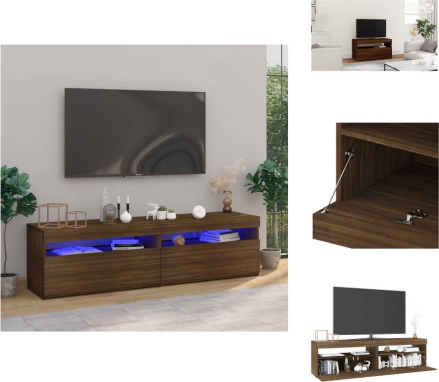 vidaXL tv-meubel mediakasten set van 2 75x35x40 cm bruineiken RGB LED-verlichting Kast
