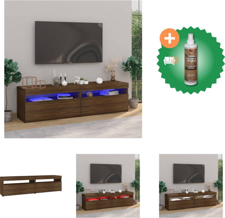 VidaXL tv-meubel mediakasten set van 2 75x35x40 cm bruineiken RGB LED-verlichting Kast Inclusief Houtreiniger en verfrisser