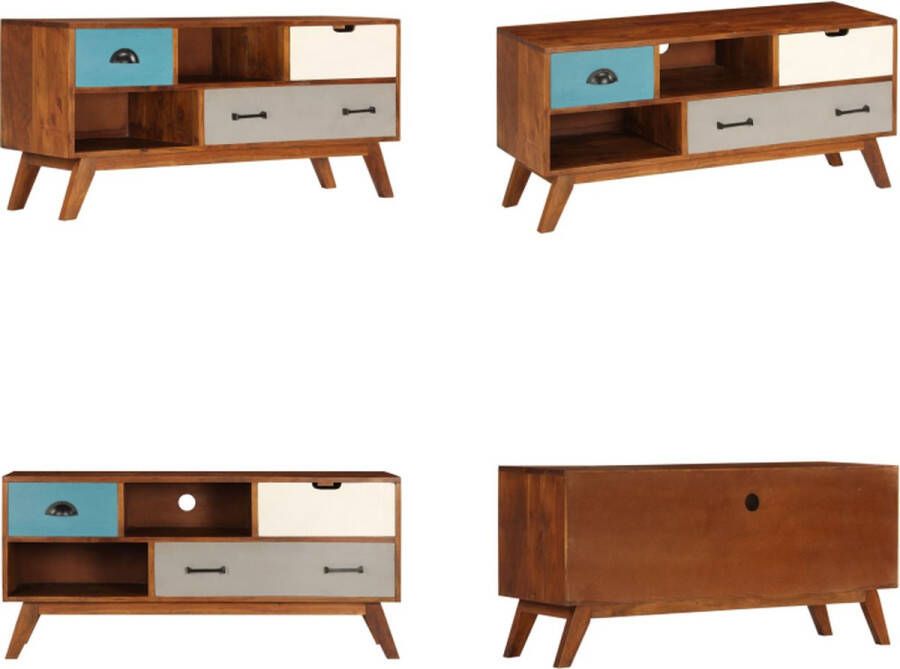 VidaXL Tv-meubel met 3 lades 110x35x50 cm massief acaciahout Tv-meubel Tv-meubels Tv-meubelen Tv-meubilair