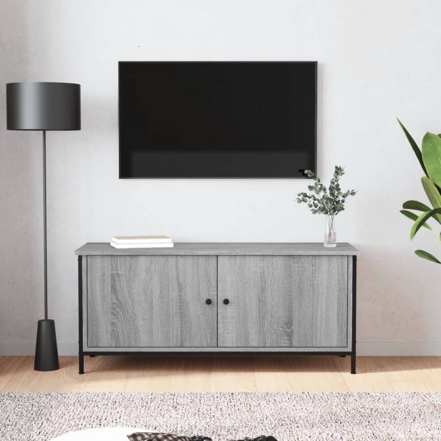 vidaXL Tv meubel met deuren 102x35x45 cm spaanplaat grijs