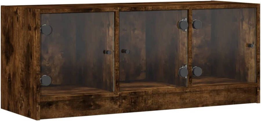 VidaXL -Tv-meubel-met-glazen-deuren-102x37x42-cm-gerookt-eikenkleurig - Foto 5