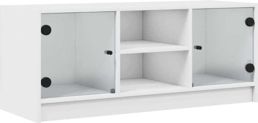 VidaXL Tv-meubel wit met glazen deuren 102x37x42 cm Tv-meubel Houten Tv-meubel Wit Tv-meubel Modern Tv-meubel Salontafel