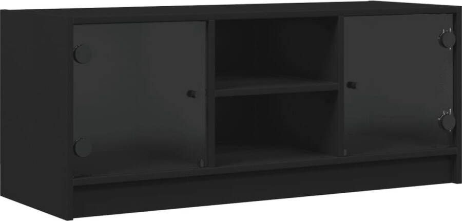 VidaXL Tv-meubel Glazen deuren Zwart 102x37x42 cm Tv Meubel Zwarte Tv Kast Houten Tv Stand Tv Meubilair Mediastand