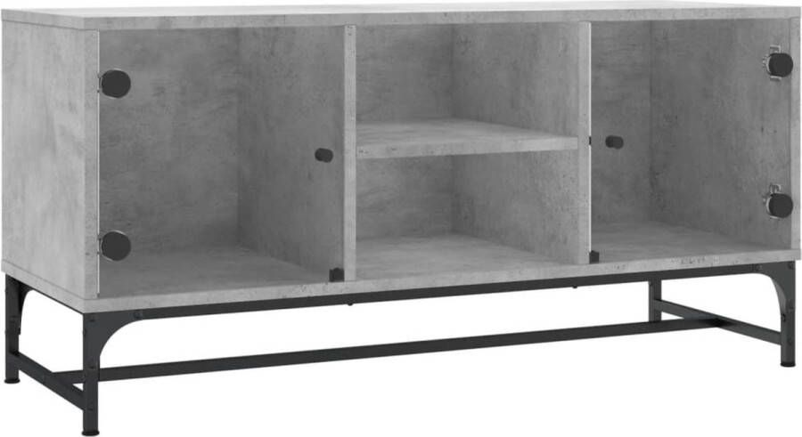 VidaXL -Tv-meubel-met-glazen-deuren-102x37x50-cm-betongrijs - Foto 4