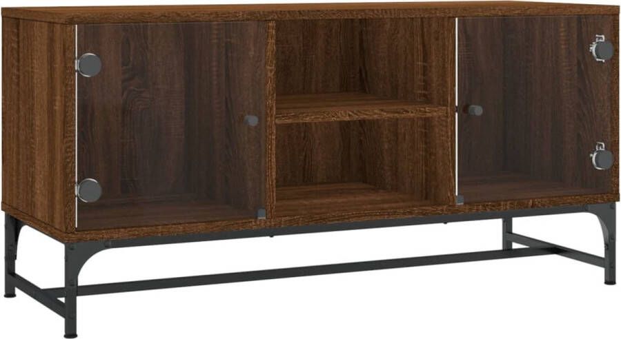 VidaXL -Tv-meubel-met-glazen-deuren-102x37x50-cm-bruineikenkleurig - Foto 4