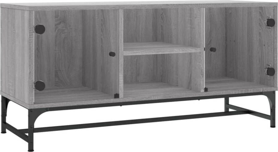 VidaXL -Tv-meubel-met-glazen-deuren-102x37x50-cm-grijs-sonoma-eiken - Foto 4