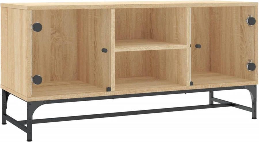 VidaXL -Tv-meubel-met-glazen-deuren-102x37x50-cm-sonoma-eikenkleurig - Foto 4