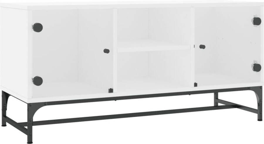 VidaXL Tv-meubel met glazen deuren Wit 102 cm Tv-meubel Salontafel Houten Meubilair Wit Meubilair Televisiestand