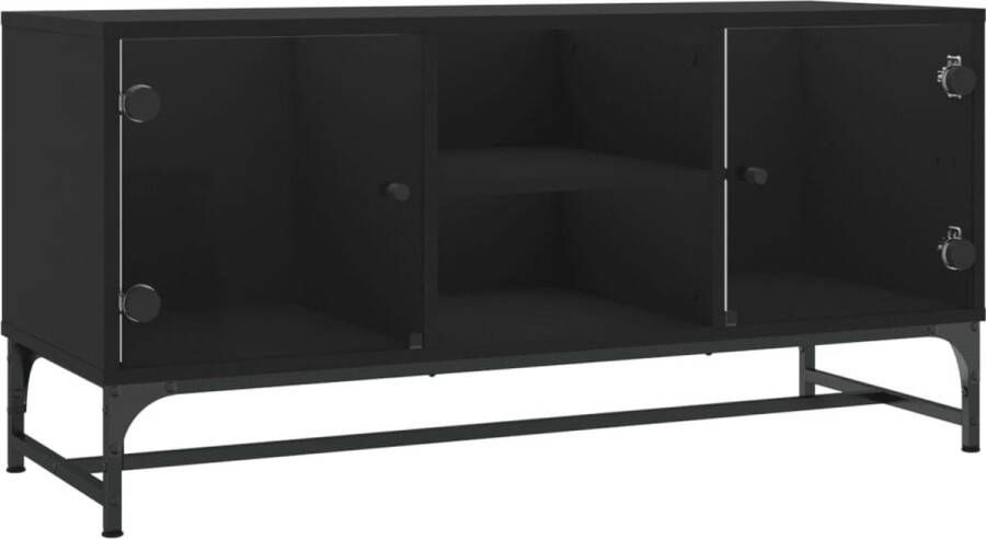 VidaXL -Tv-meubel-met-glazen-deuren-102x37x50-cm-zwart - Foto 4