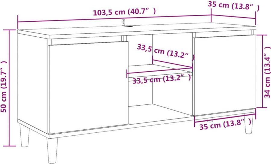 VidaXL -Tv-meubel-met-houten-poten-103 5x35x50-cm-gerookt-eikenkleurig - Foto 2